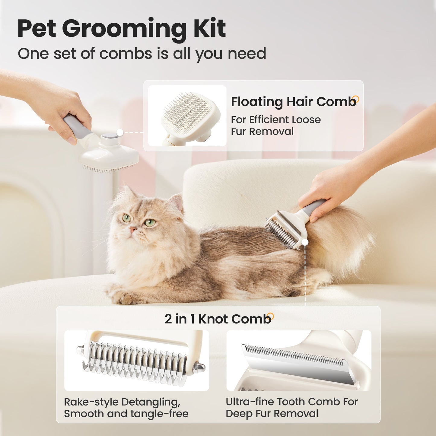 Potaroma 3 in 1 Dog Cat Grooming Brush, Double-Sided Deshedding