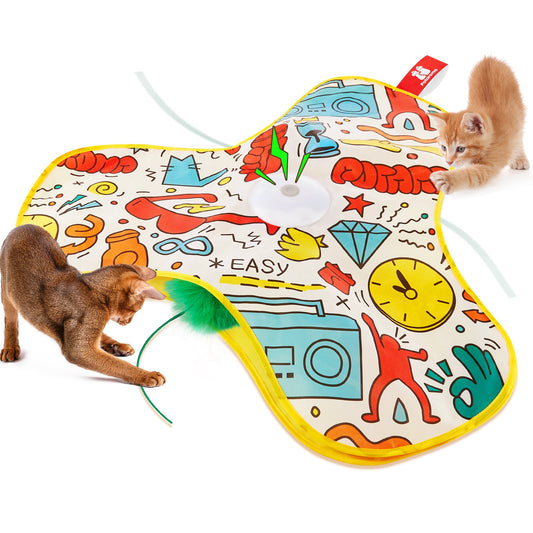 Potaroma Cat Feather Toys Interactive, Unpredicatable in-The-Cover Moving Feather Graffiti Cover