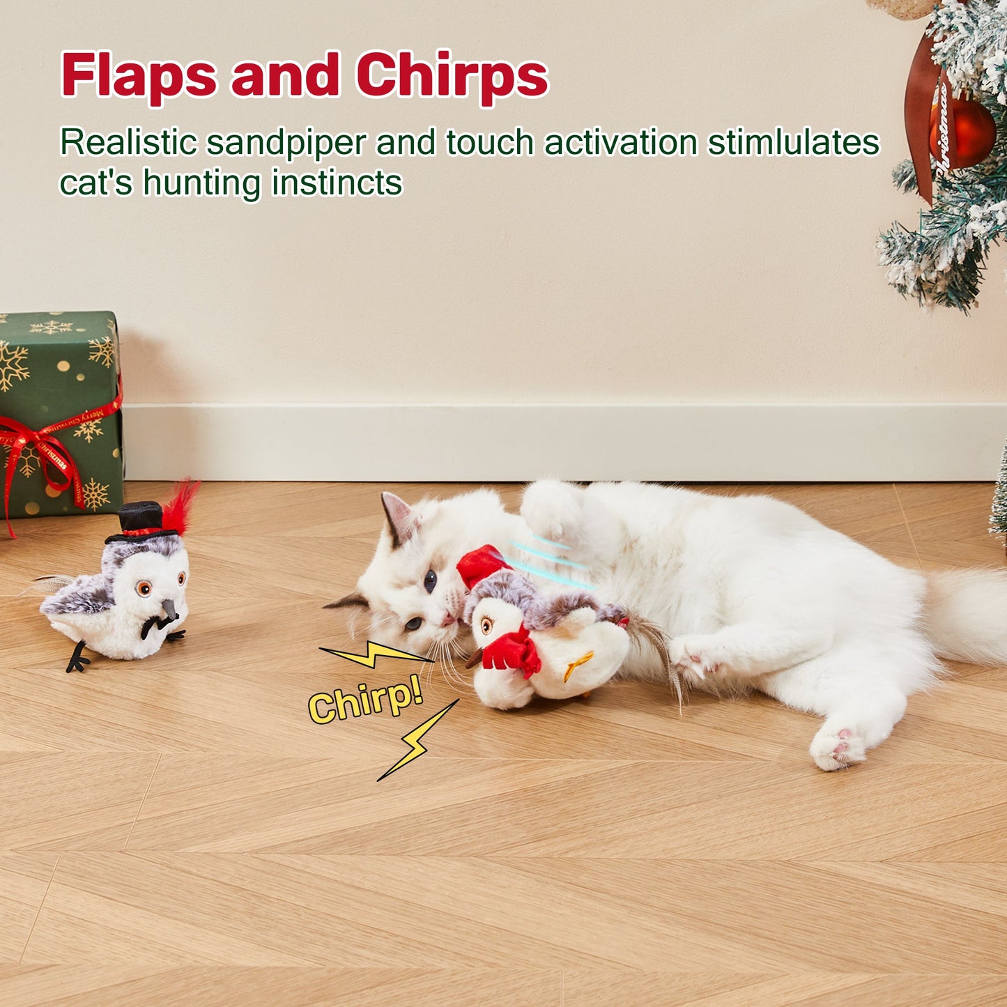 Potaroma Cat Toys 2 Pcs Flapping Sandpiper Pair-Mate Christmas