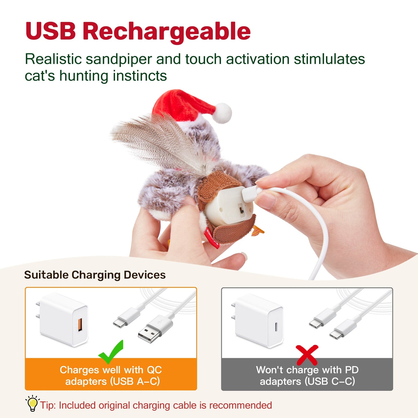 Potaroma Cat Toys 2 Pcs Flapping Sandpiper Pair-Mate Christmas