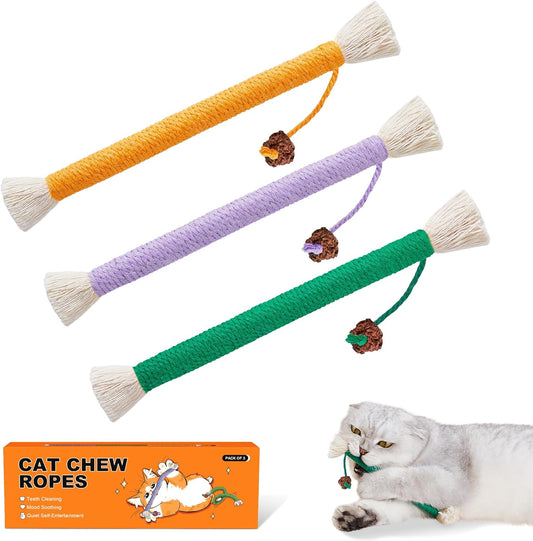 Potaroma Cat Toys Chew Ropes 3Pcs with Refillable Natural Catnip