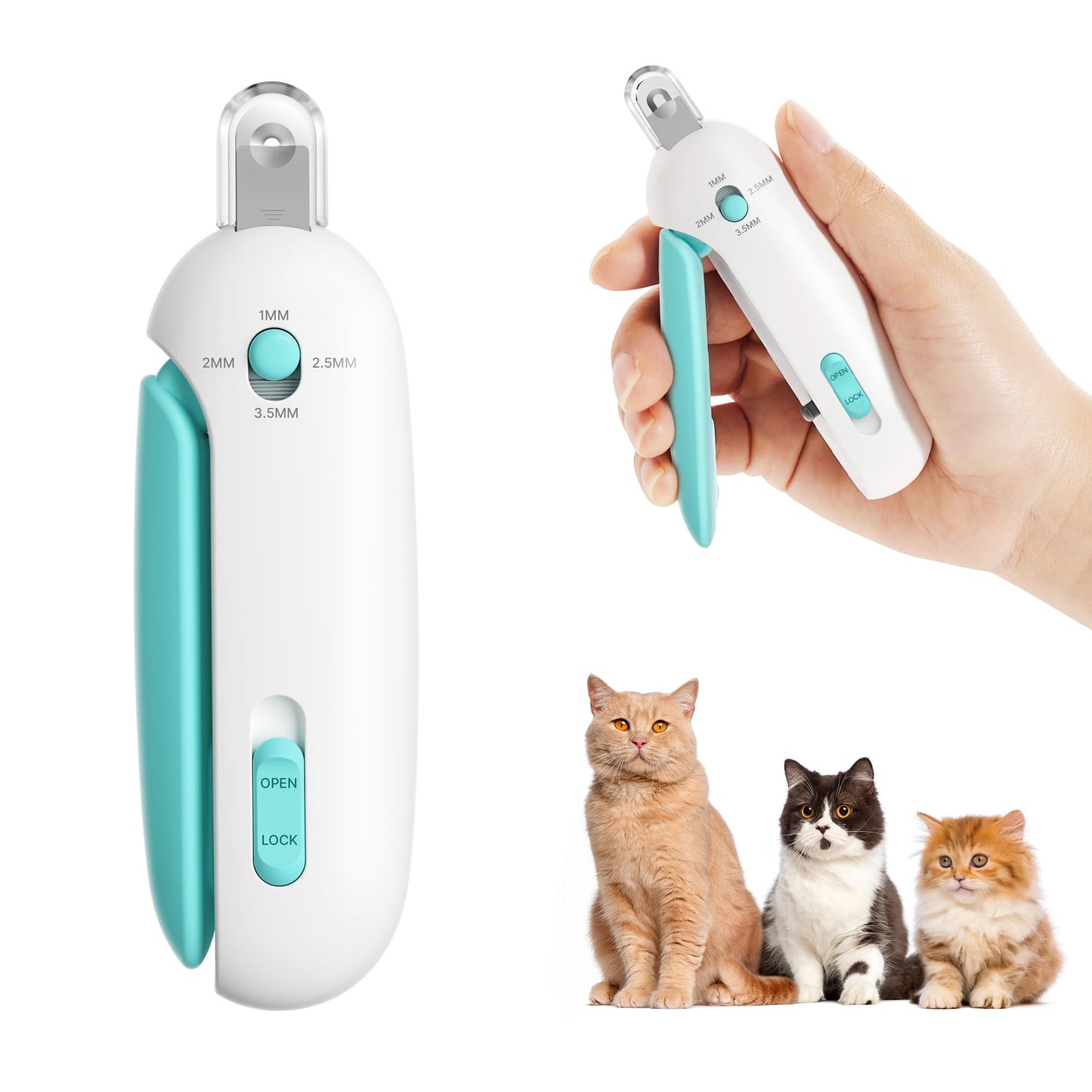 Potaroma Cat Nail Clipper with Adjustable 3-Size Trimming Hole & Hidden Nail File | Safe Toenail Trimmer for Kittens & Indoor Cats | Anti-Splash Claw Cutter for Pet Grooming (Blue)