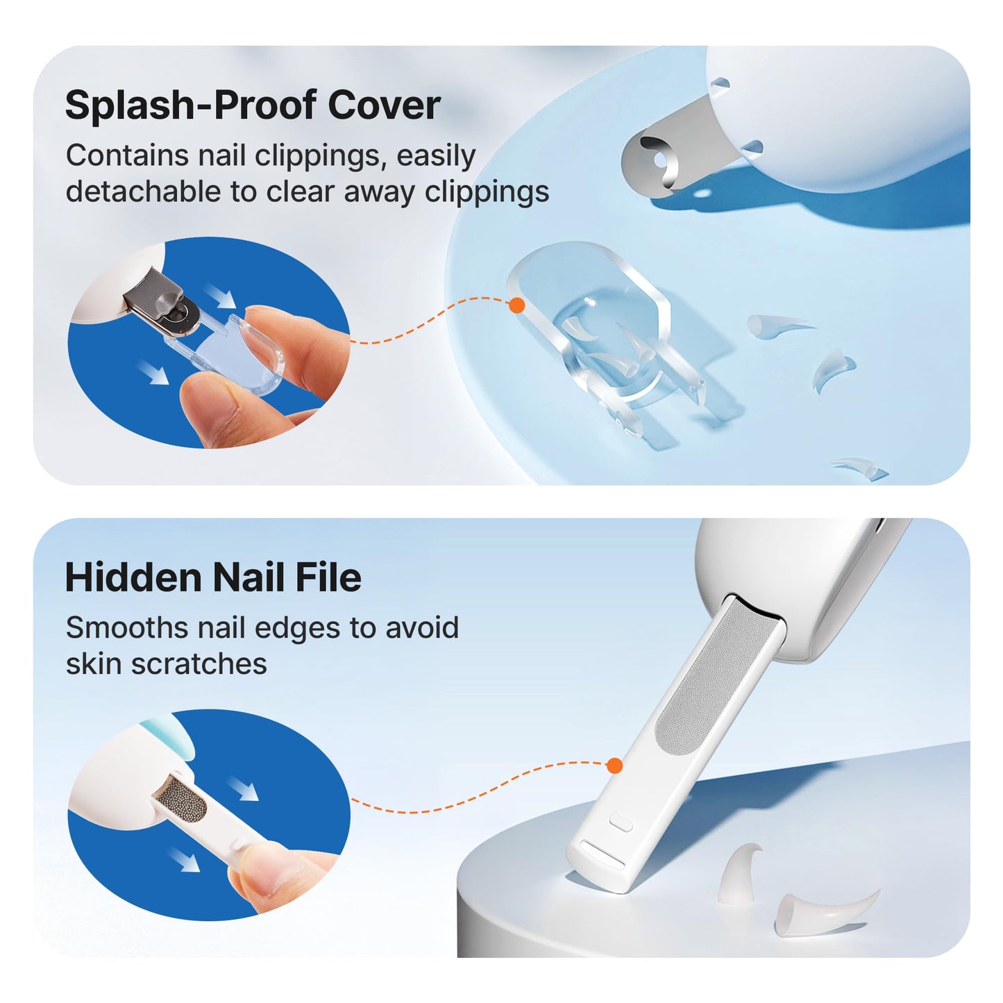 Potaroma Cat Nail Clipper with Adjustable 3-Size Trimming Hole & Hidden Nail File | Safe Toenail Trimmer for Kittens & Indoor Cats | Anti-Splash Claw Cutter for Pet Grooming (Blue)