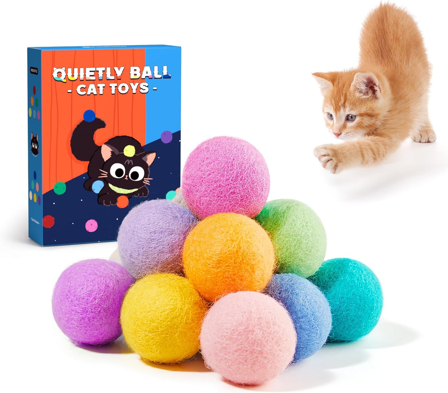 Potaroma 12 Pcs Quiet Play Felt Cat Ball Toys with Catnip