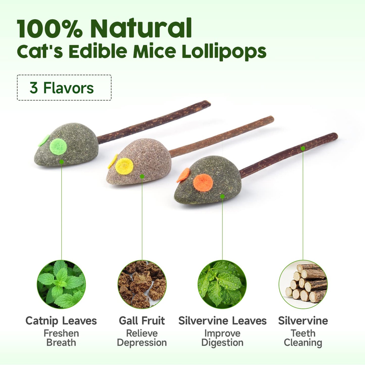 Potaroma Cat Toys 3 Pcs Catnip Mice Lollipops