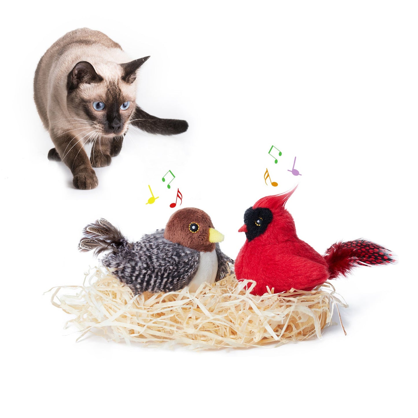 Potaroma Cat Toys Chirping Birds 2 Pcs: Sparrow & Northern Cardinal